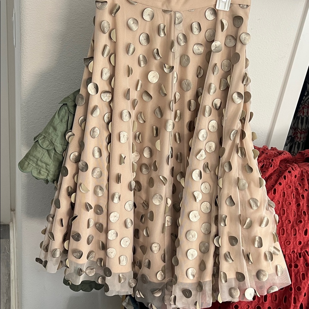 Anthropologie Beige Polka Dot Midi Skirt